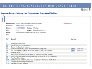 Tagesordnung OBR Trier-West-Pallien