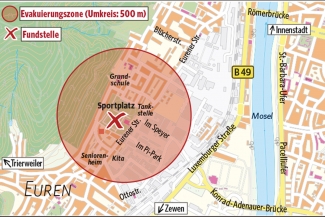 Bombenfund in Trier-Euren: Mögliche Evakuierungszone