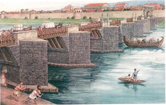 Leistungsfähiger Flussübergang: So könnte die Römerbrücke im vierten Jahrhundert ausgesehen haben.